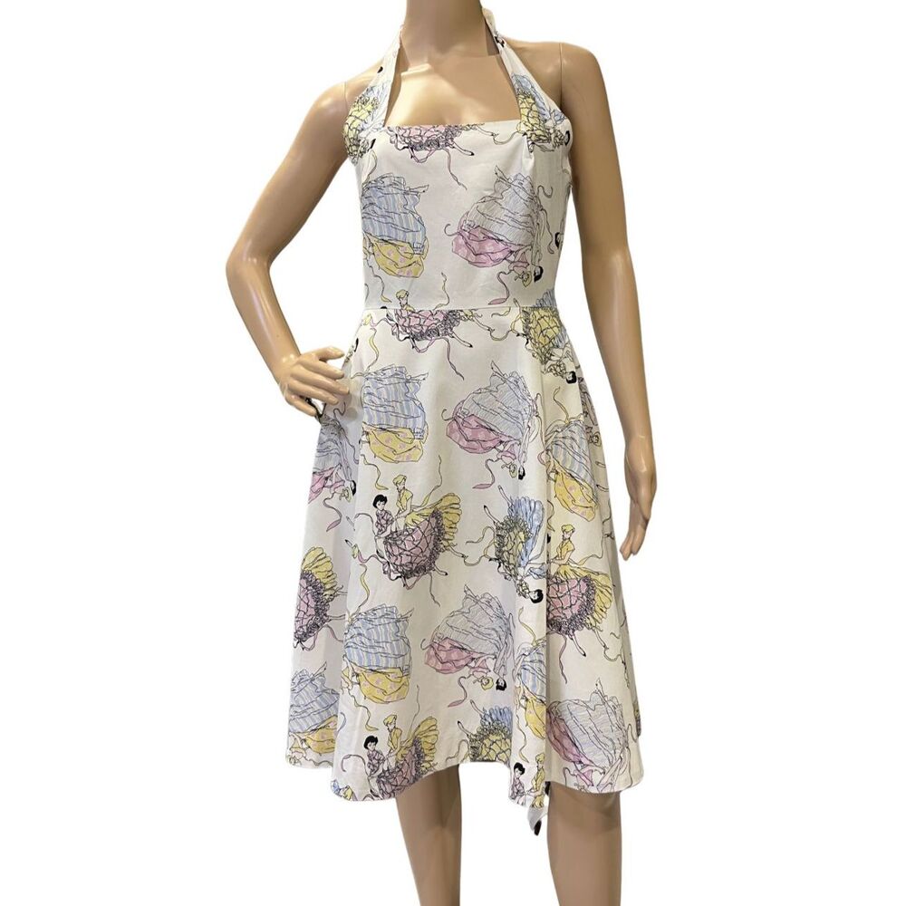 Tess USA Made White A-Line Vintage-Style Halter Swing Dress Whimsical Sz 4
